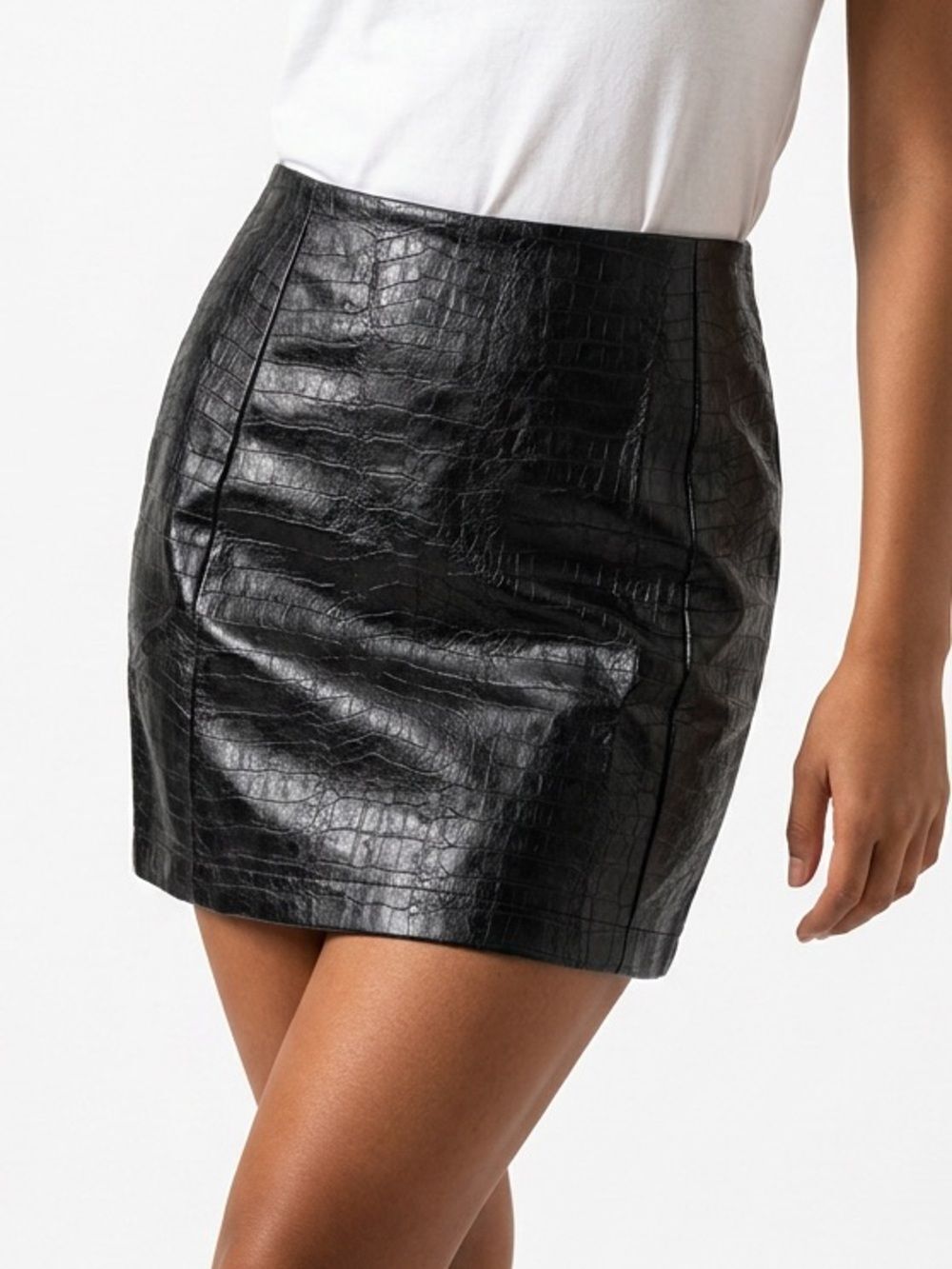 ANGL | Black Faux Alligator/Leather Skirt Small